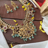 Elegant AD Stone Elephant Long Neckpiece-Aqua Green Beads-G14124